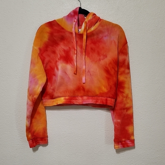 Miss Selfie Tops - Miss Selfie Cropped Orange and Red Hoodie